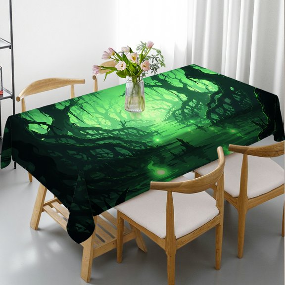 RKSupls Rectangle Tablecloth - Swamp Forest Green Mist Scene Print, Kitchen Accessories Festive Table Setting Rectangle Tablecloth, Ideal for Kitchen Picnic Party