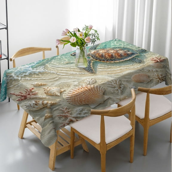 RKSupls Rectangular Tablecloth - Sea Turtle Shells Print,  Holiday-Themed Design Kitchen Accessories Tablecloths for dining table, Cafe, dinner, picnic