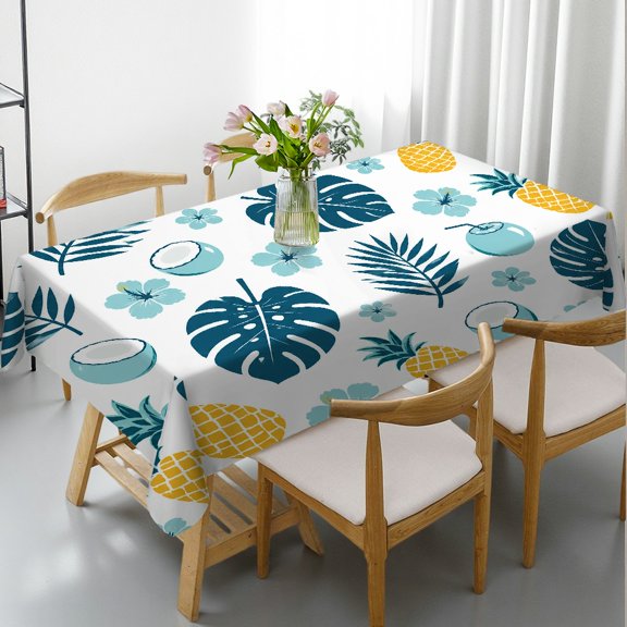 RKSupls Rectangular Tablecloth - Tropical Pineapple Coconut Pattern Print, Kitchen Accessories Machine-Made Tablecloths for dining table, Cafe, dinner, picnic
