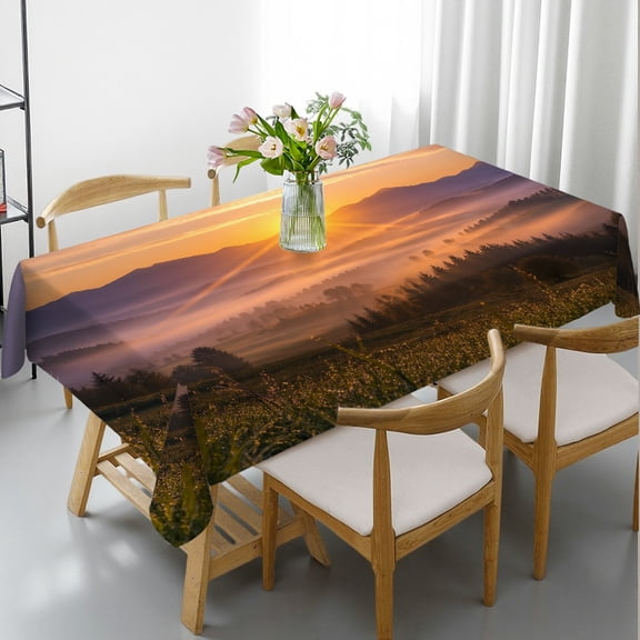 RKSupls Rectangular Tablecloth - sunrise mountain meadow fog nature landscape Print, Festive Table Setting Holiday-Themed Design Tablecloths rectangle , Cafe, dinner, picnic