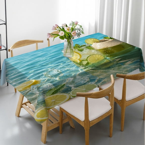 RKSupls Rectangular Tablecloth - tropical drink lemon lime coconut summer Print, 2D Flat Printing Polyester Tablecloths Tablecloths for dining table, Cafe, dinner, picnic