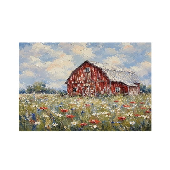 RKSupls Red Barn Wildflowers Linen Placemats 30x45cm Straight Edge Stain Resistant Washable Non-Slip Table Mats Table for Kitchen Dining Room Home