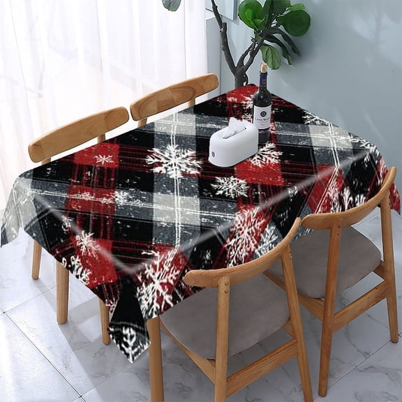 RKSupls Red Black Snowflake Argyle Rectangle Dining Tablecloth, Washable Wipeable Stain & Wrinkle Resistant Polyester Tablecloth for Kitchen Picnic Party