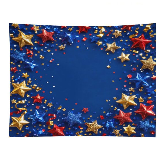 RKSupls Red Blue Gold Stars Celebration Frame Polyester Wall Tapestry Anti Wrinkle Art Hanging Decor for Bedroom Living Room Home Holiday Decoration Gift