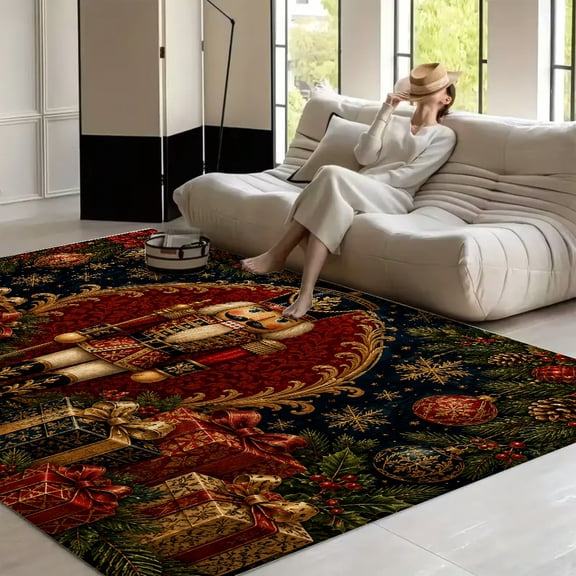 RKSupls 4x3ft Red Blue Nutcracker Christmas Gifts Theme Soft Fluffy Velvet Area Rug for Living Room Bedroom, Non-Slip Washable Carpet, Chic Minimalist Home Decor