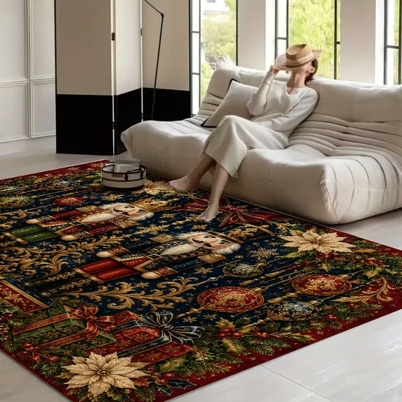 RKSupls Red Blue Nutcracker Christmas Holiday Soft Fluffy Velvet Area Rug for Living Room Bedroom, Non-Slip Washable Carpet, Modern Minimalist Home Decor Floor Mat