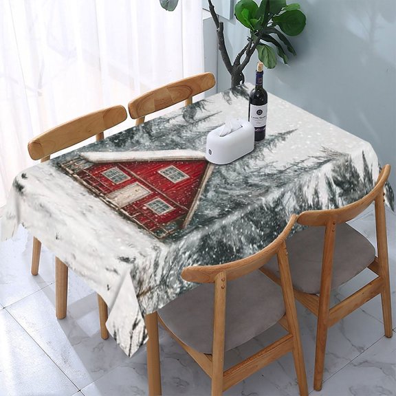 RKSupls Red Cabin Snow Forest Rectangle Dining Tablecloth, Washable Wipeable Stain & Wrinkle Resistant Polyester Tablecloth for Kitchen Picnic Party