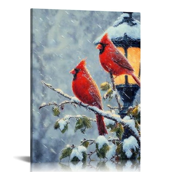 RKSupls Red Cardinal Bird Canvas Wall Art, Canvas Prints Wall Art for Living Room Bedroom Bathroom Office, Art Print Painting for Home Decorations,12x16in