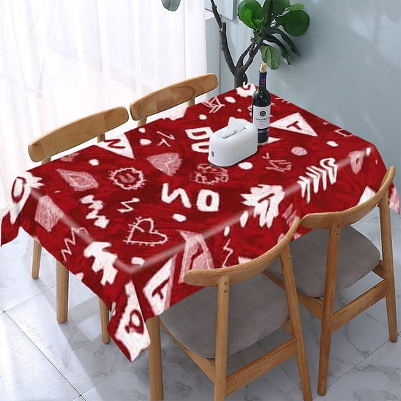 RKSupls Red Christmas Ornaments Pattern Rectangle Dining Tablecloth, Washable Wipeable Stain & Wrinkle Resistant Polyester Tablecloth for Kitchen Picnic Party