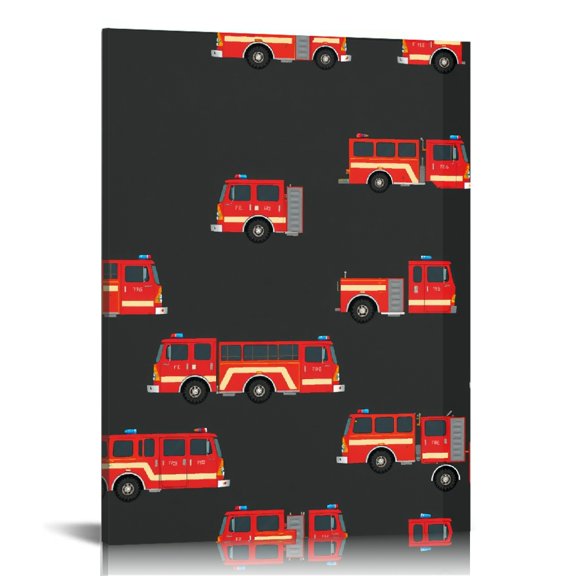 RKSupls Red Fire Truck Pattern Canvas Wall Art, Canvas Prints Wall Art for Living Room Bedroom Entryway Office, Art Print Painting for Home Decor