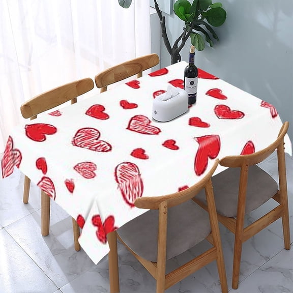 RKSupls Red Hearts Pattern Rectangle Dining Tablecloth, Washable Wipeable Stain & Wrinkle Resistant Polyester Tablecloth for Kitchen Picnic Party