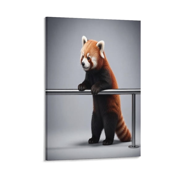 RKSupls Red Panda Leaning on Rail Canvas Wall Art Framed Painting, Modern Home Decor Print for Living Room Bedroom Office Wall Decoration