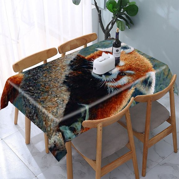 RKSupls Red Panda Tree Rectangle Dining Tablecloth, Washable Wipeable Stain & Wrinkle Resistant Polyester Tablecloth for Kitchen Picnic Party