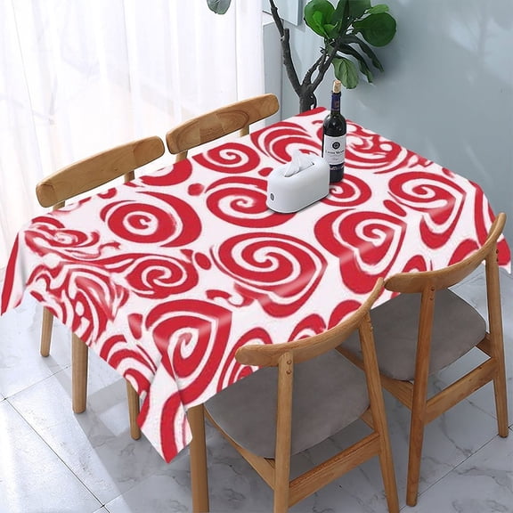 RKSupls Red Swirls Rectangle Dining Tablecloth, Washable Wipeable Stain & Wrinkle Resistant Polyester Tablecloth for Kitchen Picnic Party