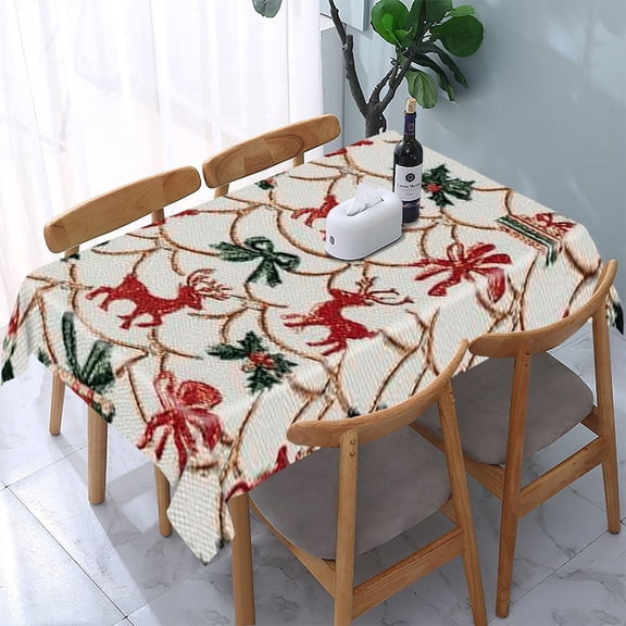 RKSupls Reindeer Gift Ornament Rectangle Dining Tablecloth, Washable Wipeable Stain & Wrinkle Resistant Polyester Tablecloth for Kitchen Picnic Party
