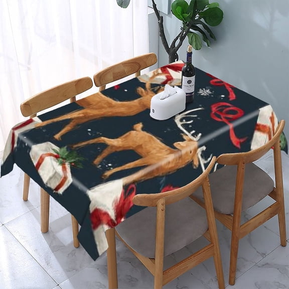RKSupls Reindeer Gifts Christmas Rectangle Dining Tablecloth, Washable Wipeable Stain & Wrinkle Resistant Polyester Tablecloth for Kitchen Picnic Party