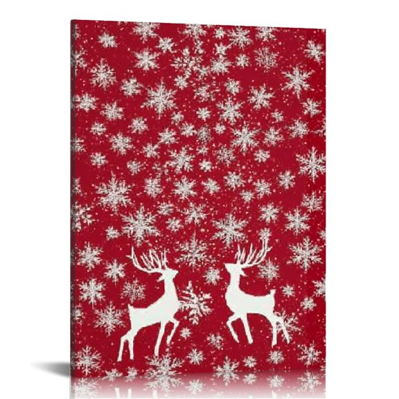 RKSupls Reindeer Snowflake Theme Canvas Wall Art, Canvas Prints Wall Art for Living Room Bedroom Bathroom Office, Art Print Painting for New Year Home Decorations,12x16in