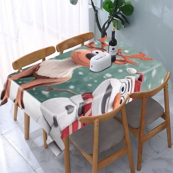 RKSupls Reindeer Snowman Christmas Rectangle Dining Tablecloth, Washable Wipeable Stain & Wrinkle Resistant Polyester Tablecloth for Kitchen Picnic Party