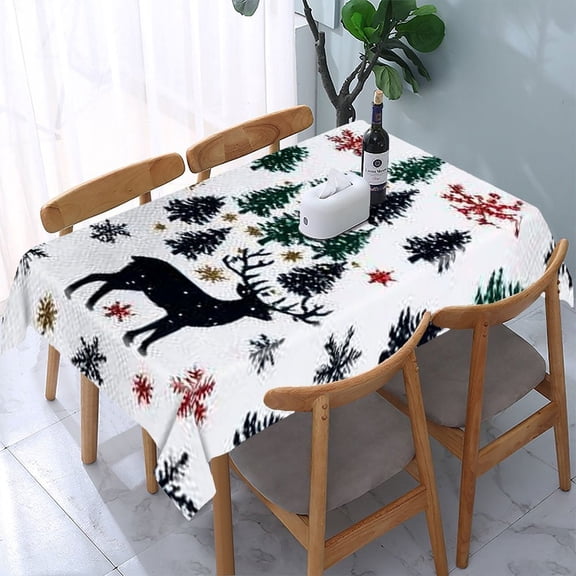 RKSupls Reindeer Tree Snowflake Rectangle Dining Tablecloth, Washable Wipeable Stain & Wrinkle Resistant Polyester Tablecloth for Kitchen Picnic Party