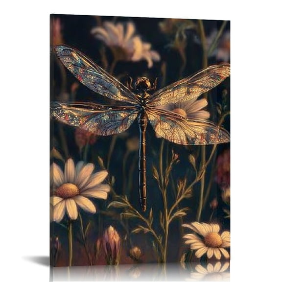 RKSupls Retro Dragonfly Canvas Wall Art, Canvas Prints Wall Art for Living Room Bedroom Bathroom Office, Art Print Painting for Home Decorations,12x16in
