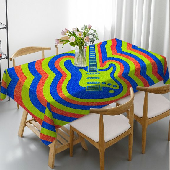RKSupls Retro Guitar Wavy Stripes Pop Art Print Rectangle Tablecloth, 2D Flat Printing Holiday Party Tablecloth, Retro Guitar Wavy Stripes Pop Art