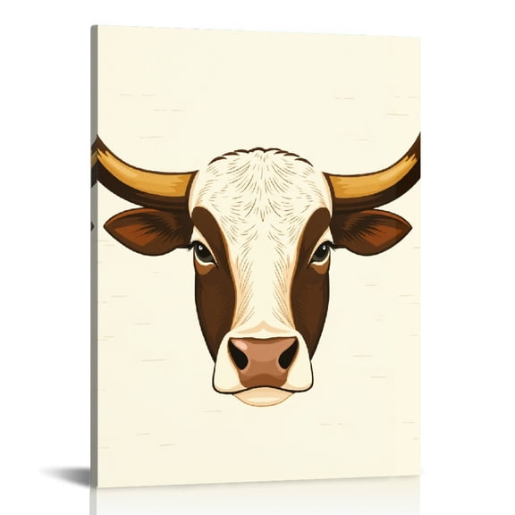 RKSupls Retro Longhorn Cow Head Canvas Wall Art, Canvas Prints Wall Art for Living Room Bedroom Entryway Office, Art Print Painting for Home Decor