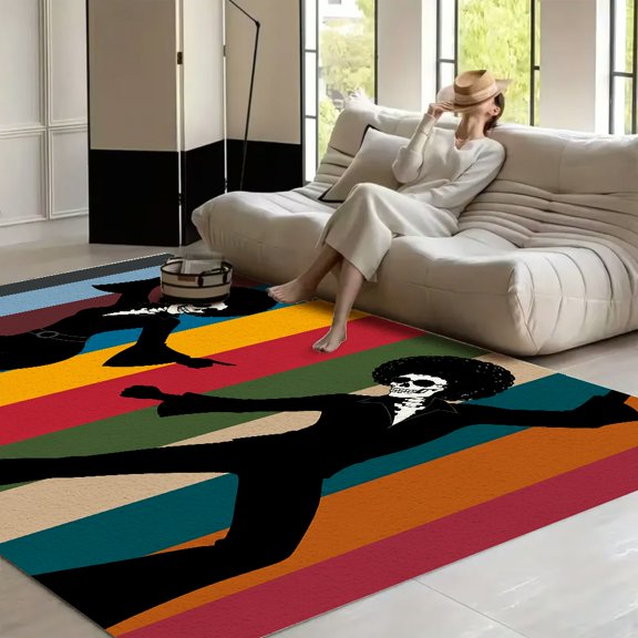 RKSupls Retro Skeleton Couple Dancing Disco  Soft Fluffy Velvet Area Rug   for Living Room Bedroom, Non-Slip Washable Carpet, Modern Minimalist Home Decor Floor Mat