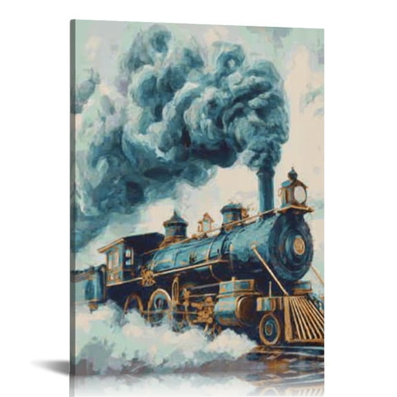 RKSupls Retro Train Canvas Wall Art, Canvas Prints Wall Art for Living Room Bedroom Stairway Office, Art Print Painting for New Year Home Decorations,16x20in