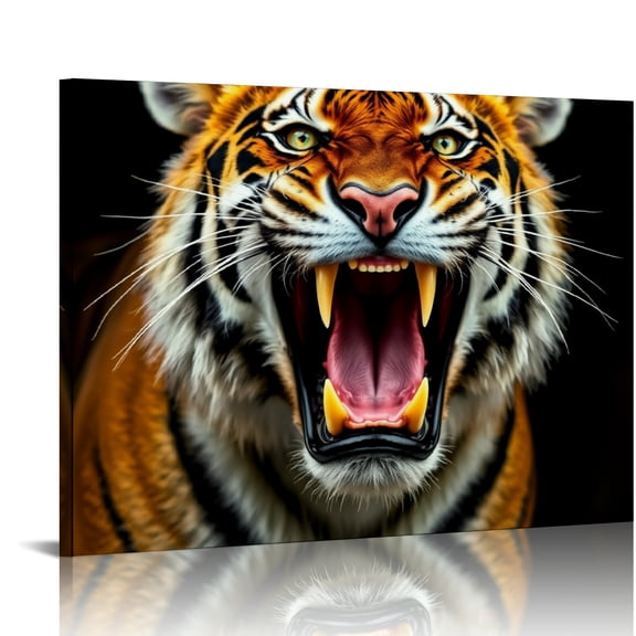 RKSupls Roaring Realistic Tiger Canvas Wall Art, Majestic Wildlife Predator Wall Decor Print, Modern Artwork for Living Room Bedroom Office Home Decor,16x12in