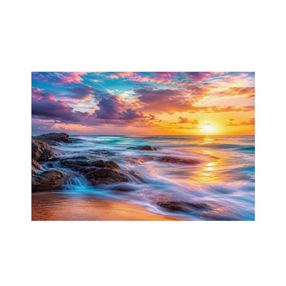 RKSupls Rocky Shore Sunset Waves Linen Placemats 30x45cm Straight Edge Stain Resistant Washable Non-Slip Table Mats Table for Kitchen Dining Room Home