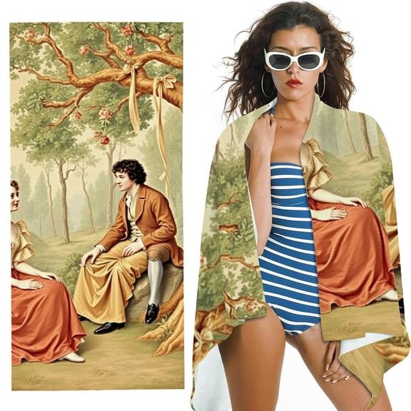 RKSupls Rococo Couple Garden Vintage Microfiber Beach Towel, Extra Large Quick Dry Lightweight Absorbent Towel for Travel Swimming Camping, Soft Super Absorbent- 30x60 in