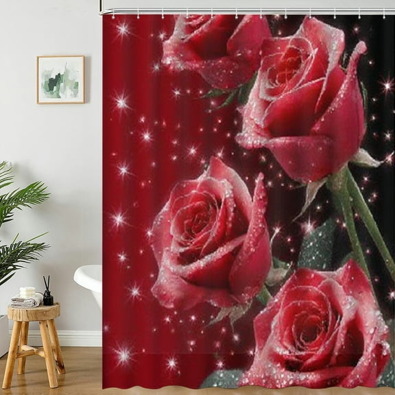 RKSupls Romantic Pinks Rose Flower Shower Curtain, Valentine's Day Waterproof Shower Curtain with Hooks for Home Bathtub Bathroom  Decor Washable Curtains,180x180cm