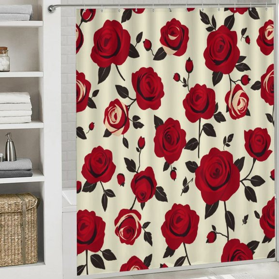 RKSupls Romantic Rose Design Shower Curtain, Valentine's Day Waterproof Shower Curtain with Hooks for Home Bathtub Bathroom Decor Washable Fabric Curtains,198x180cm