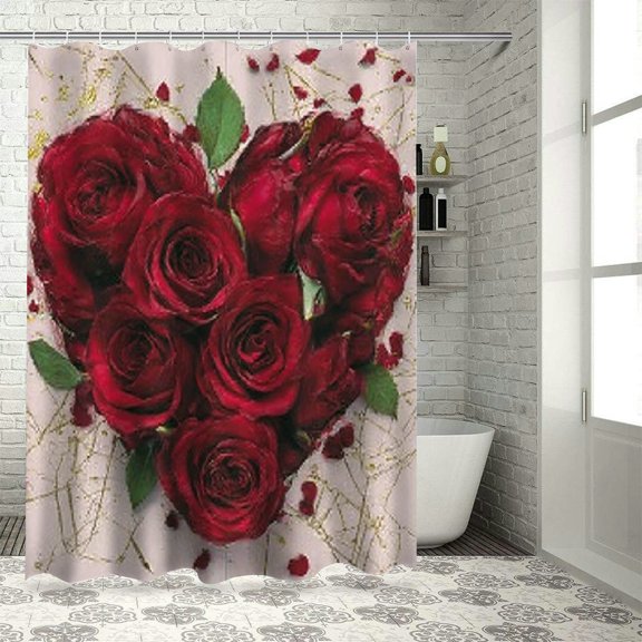 RKSupls Romantic Rose Petal Heart Shower Curtain, Valentine's Day Waterproof Shower Curtain with Hooks for Home Bathtub Bathroom  Decor Washable Curtains,152x180cm