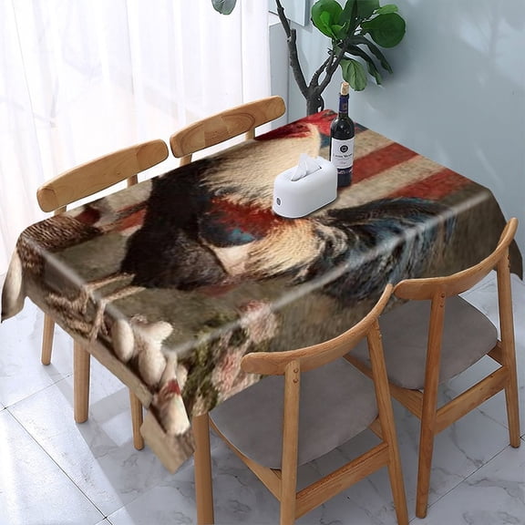 RKSupls Rooster American Flag Eggs Rectangle Dining Tablecloth, Washable Wipeable Stain & Wrinkle Resistant Polyester Tablecloth for Kitchen Picnic Party