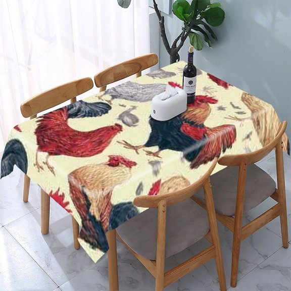 RKSupls Rooster Chicken Rectangle Dining Tablecloth, Washable Wipeable Stain & Wrinkle Resistant Polyester Tablecloth for Kitchen Picnic Party