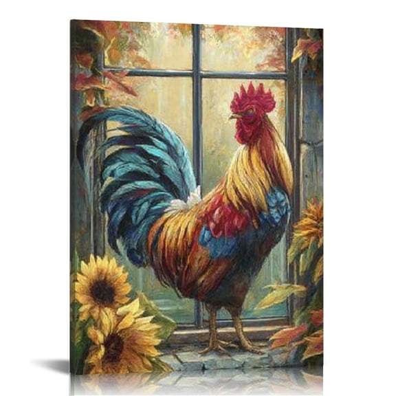 RKSupls Rooster Sunflowers Canvas Wall Art, Canvas Prints Wall Art for Living Room Bedroom Entryway Office, Art Print Painting for New Year Home Decorations,12x16in