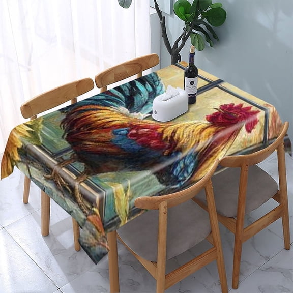 RKSupls Rooster Window Sunflowers Rectangle Dining Tablecloth, Washable Wipeable Stain & Wrinkle Resistant Polyester Tablecloth for Kitchen Picnic Party