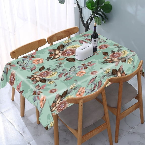 RKSupls Rose Bloom Orange Pattern Rectangle Dining Tablecloth, Washable Wipeable Stain & Wrinkle Resistant Polyester Tablecloth for Kitchen Picnic Party