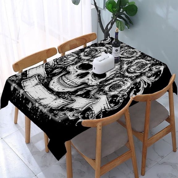RKSupls Rose Crown Skull Rectangle Dining Tablecloth, Washable Wipeable Stain & Wrinkle Resistant Polyester Tablecloth for Kitchen Picnic Party