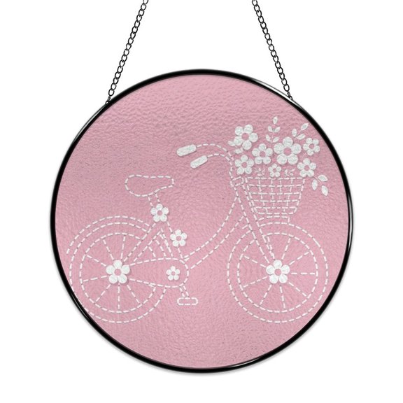 RKSupls Round Stained Glass Window Suncatcher, Butterfly Flower Dashed Art Ornament with Metal Hook & Chain, Solid Glass Indoor Wall Decor for Home Holiday