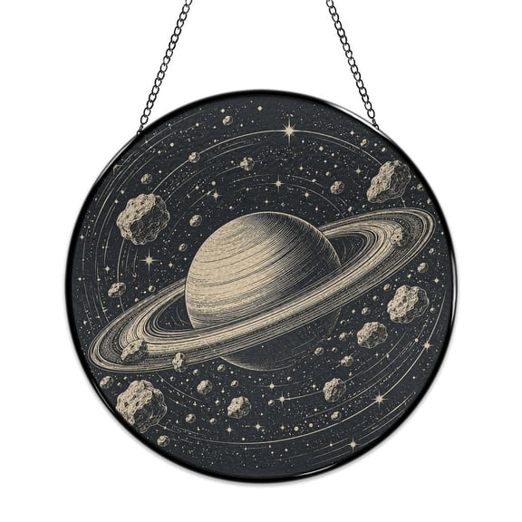 RKSupls Round Stained Glass Window Suncatcher, Cosmic Whale Journey Ornament with Metal Hook & Chain, Solid Glass Indoor Wall Decor for Home Holiday