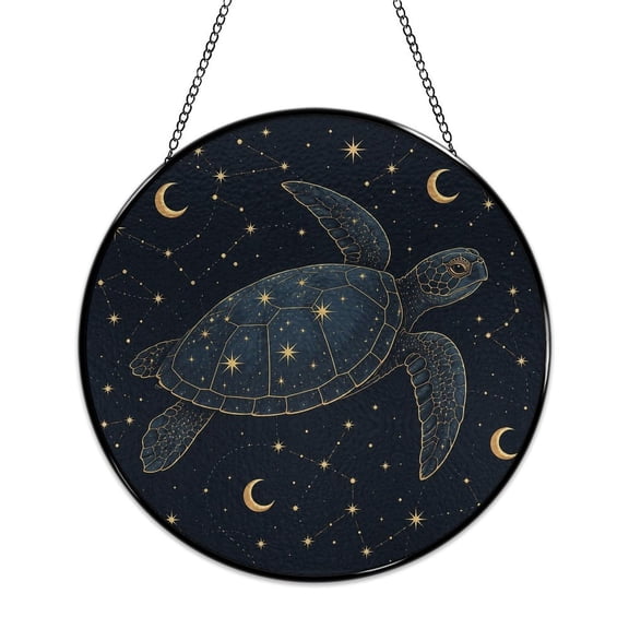 RKSupls Round Stained Glass Window Suncatcher, Starry Wolf Howl Ornament with Metal Hook & Chain, Solid Glass Indoor Wall Decor for Home Holiday