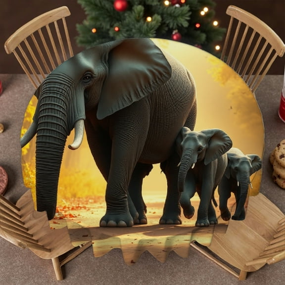 RKSupls Round Tablecloth - Autumn Elephant Family Microfiber Table Cover - Soft, Stain Resistant & Washable Decor for Wedding, Party, Holiday, Home Dining, 60x60inch