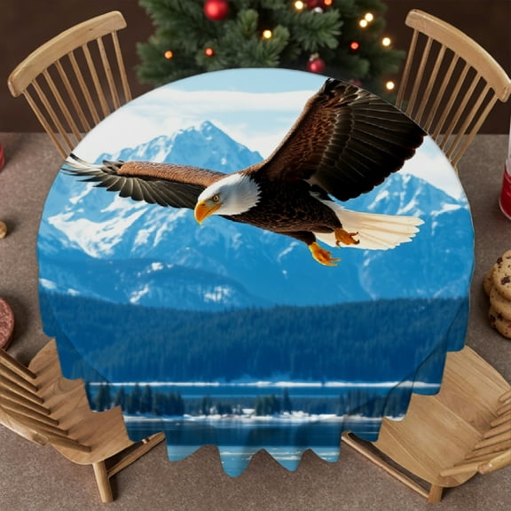 RKSupls Round Tablecloth - Bald Eagle Flying Microfiber Table Cover - Soft, Stain Resistant & Washable Decor for Wedding, Party, Holiday, Home Dining, 60x60inch