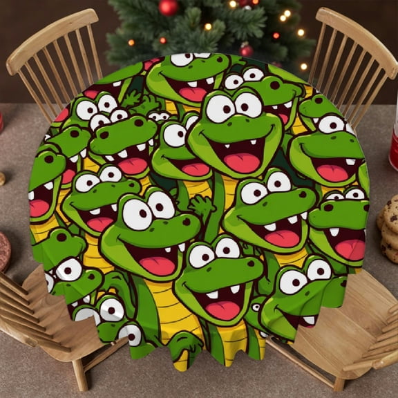 RKSupls Round Tablecloth - Cartoon Crocodile Microfiber Table Cover - Soft, Stain Resistant & Washable Decor for Wedding, Party, Holiday, Home Dining, 60x60inch