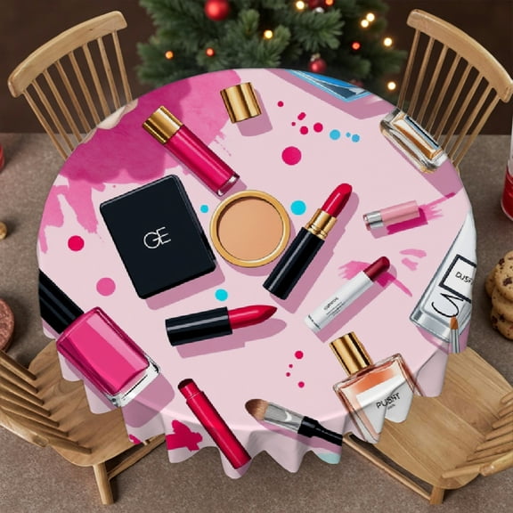 RKSupls Round Tablecloth - Cosmetic Makeup Microfiber Table Cover - Soft, Stain Resistant & Washable Decor for Wedding, Party, Holiday, Home Dining, 60x60inch