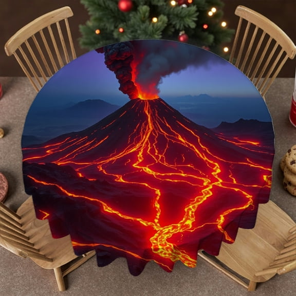 RKSupls Round Tablecloth - Erupting Volcano Microfiber Table Cover - Soft, Stain Resistant & Washable Decor for Wedding, Party, Holiday, Home Dining, 60x60inch