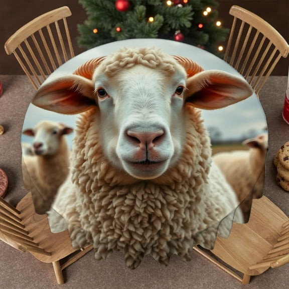 RKSupls Round Tablecloth - Fluffy Sheep Herd Microfiber Table Cover - Soft, Stain Resistant & Washable Decor for Wedding, Party, Holiday, Home Dining, 60x60inch