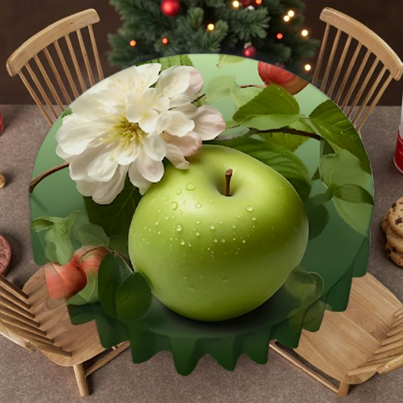 RKSupls Round Tablecloth - Green Apple Blossom Fruit Print, 2D Flat Printing  Holiday-Themed Design  Soft, Wedding, Party, Home Dining